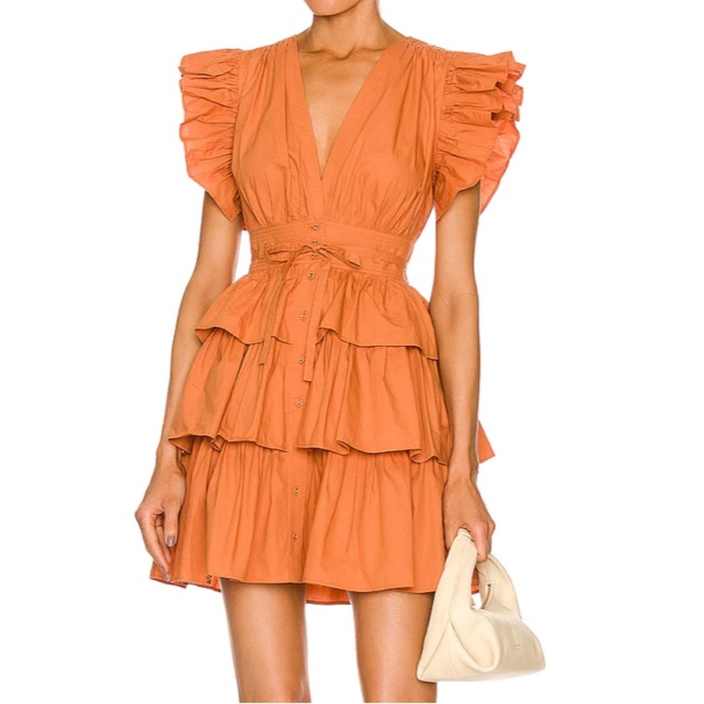 Ulla Johnson - Sena Orange Flutter Sleeve Dress